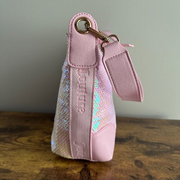 NWT Juicy Couture Blank Canvas Light Pink Sequin Hobo Shoulder Bag Gold Cute - Picture 2 of 4